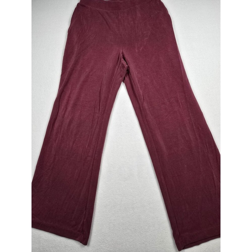 NWT Soft Surroundings Womens M Wide Leg Full Length Pants Mauve Burgundy Elastic